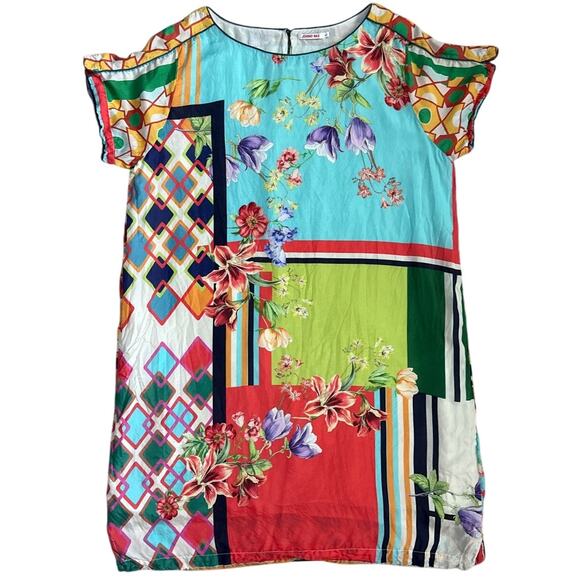 Johnny Was Silk Patchwork Short Sleeve Tunic Dress Multi Size Large - Picture 3 of 11